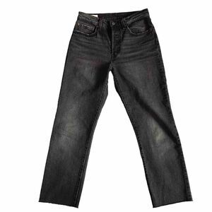 Levi's Premium 501 Womens Jeans Sz 24 Black Big E Reproduction HR Raw Cutoff